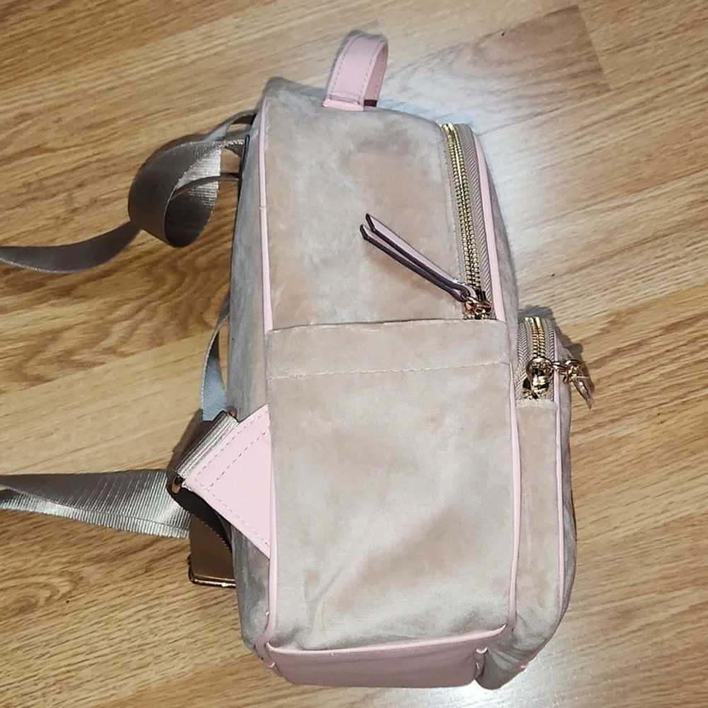 Juicy Couture Beige/ Pink Backpack with Heart Design and Suede Texture - Picture 2 of 11